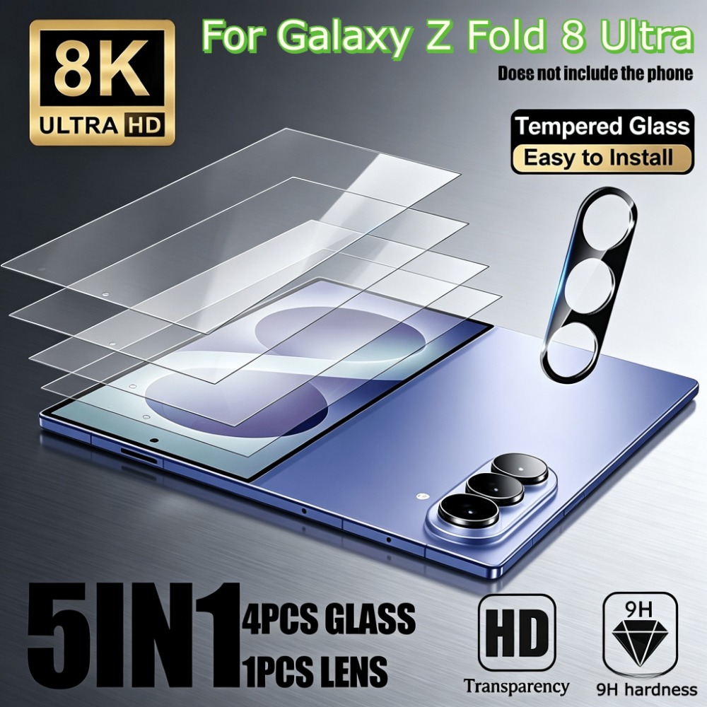 TEMU 4+1pc, Suitable For Z Fold 8/8 Ultra Phone Screen Protector, Includes 4pcs Of Outer Screen Tempered Glass Protectors + 1pc Of Lens Protector,