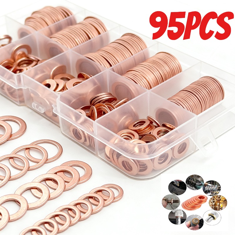 TEMU 95 rondelle in rame metrico - Assortimento di guarnizioni a strizione a di perdite per motori - Rondelle di tenuta metriche per auto/gas