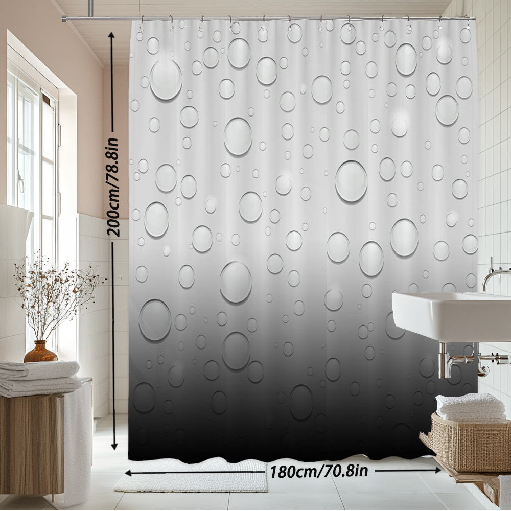 TEMU 1pc Water On Gradient "translucent Water On Light To Dark Gray Background" Digital Artwork Shower Curtain Bath Curtain Bathroom Polyester Fabric