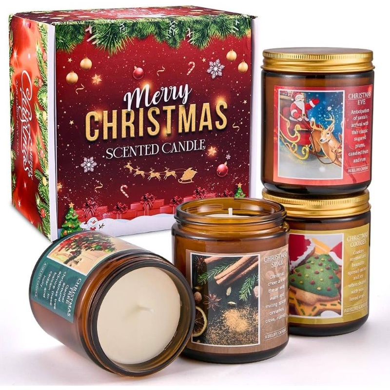 Scented Candle Set, 4 Pack Natural Soy Wax Candle Set, Long Lasting Scented Candles Home Xmas Gifts
