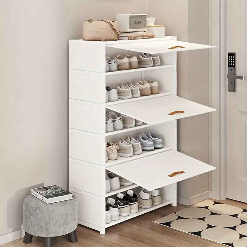 1pc large 7 tier metal shoe cabinet freestanding multi functional storage organizer with decorative drawers portable and stackable suitable for bedroom kitchen home office dark gray white shoe storage organizer bedroom organizer
