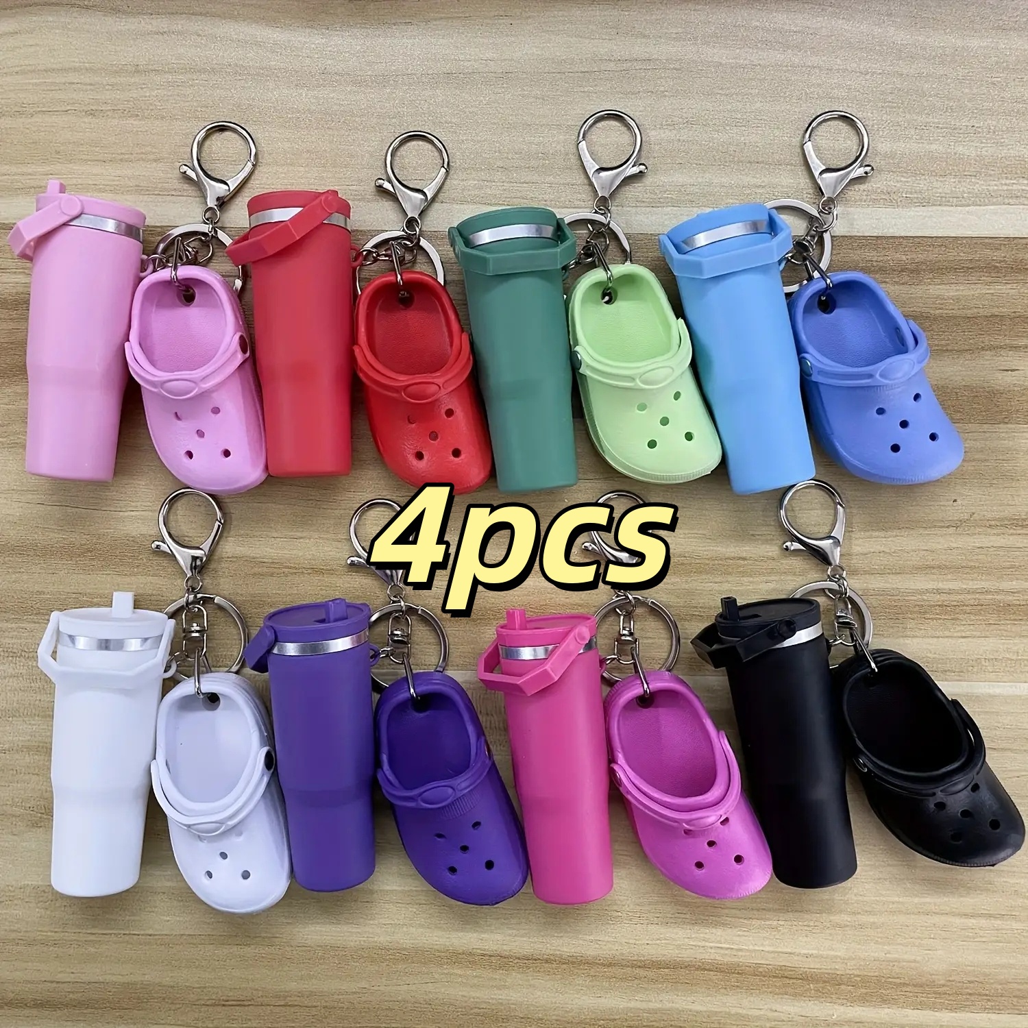 TEMU Set Of 4 Adorable Pvc Keychains Featuring Mini Shoes And Lipstick Storage - A Versatile Keychain For Holding Keys, , And Lipstick. Made From