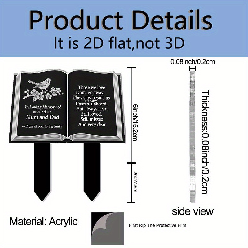 TEMU 2d Flat - [2d Flat] 2d Plane, 1 Pointed 2d Plane Acrylic Garden Sign, Used To Decorate To Commemorate Parents, Suitable For Outdoor Courtyard