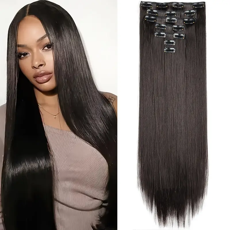 24-inch 7pcs set 16 clip-in women s straight hair extensions set natural gloss heat-resistant synthetic fiber style suitable for all increase hair volume holiday hot new style details 3