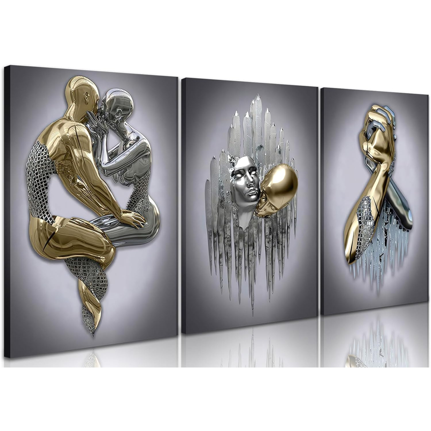2d flat 3pcs 2d wall art canvas painting with frame modern bedroom wall art   couple oil painting wall decoration living room home decoration abstract character statue art prints