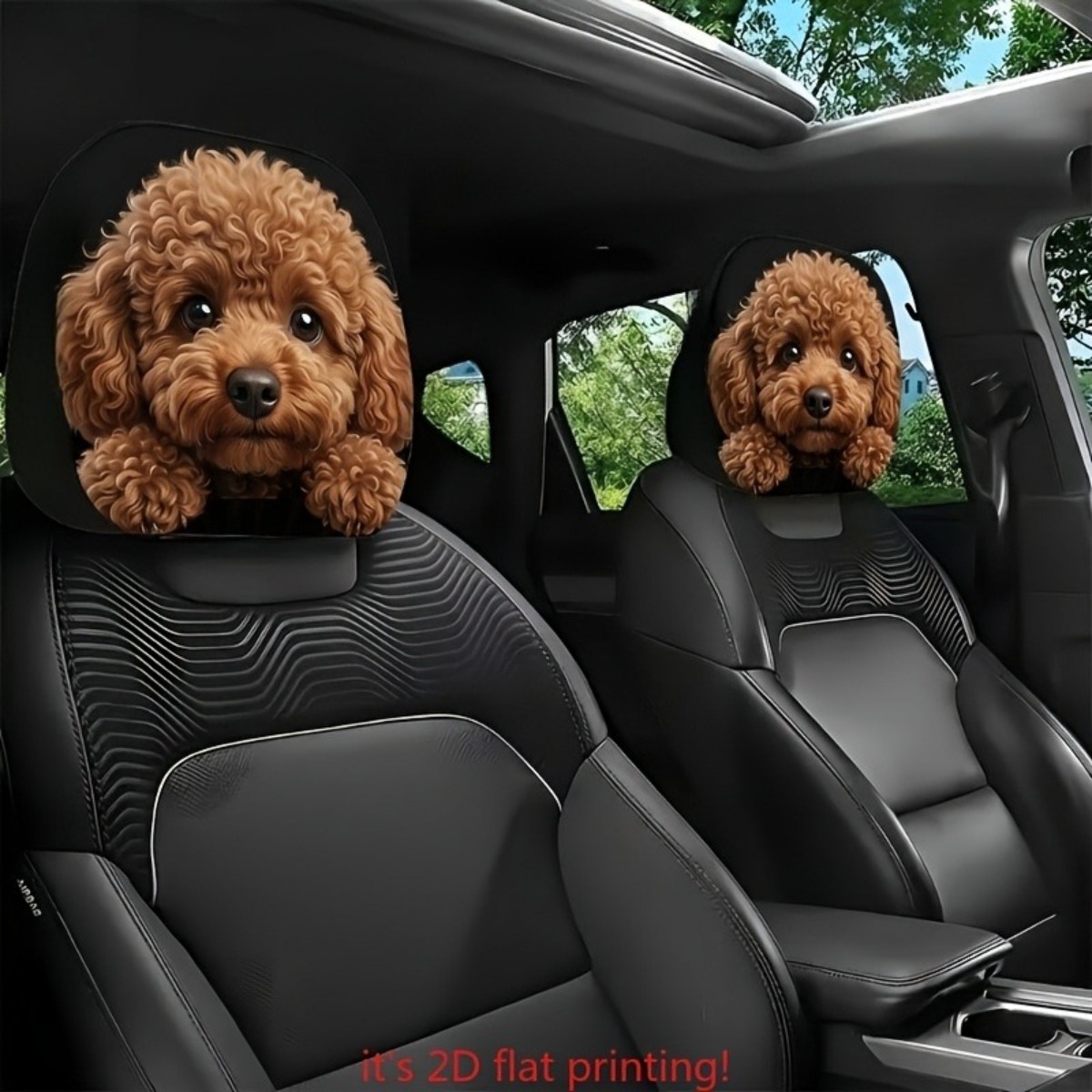 TEMU 2pcs 2d Printing Cute Enormous Poodle Dog Pattern Car Headrest Covers, Material, And Clean, Suitable For Travel, Daily , , For , Car Decoration