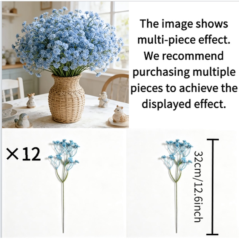 TEMU 12pcs Set Of Artificial 's Breath Atmosphere Decorative Artificial Flowers, Maintenance-free, 1 Branch With Multiple Small Flowers, Realistic