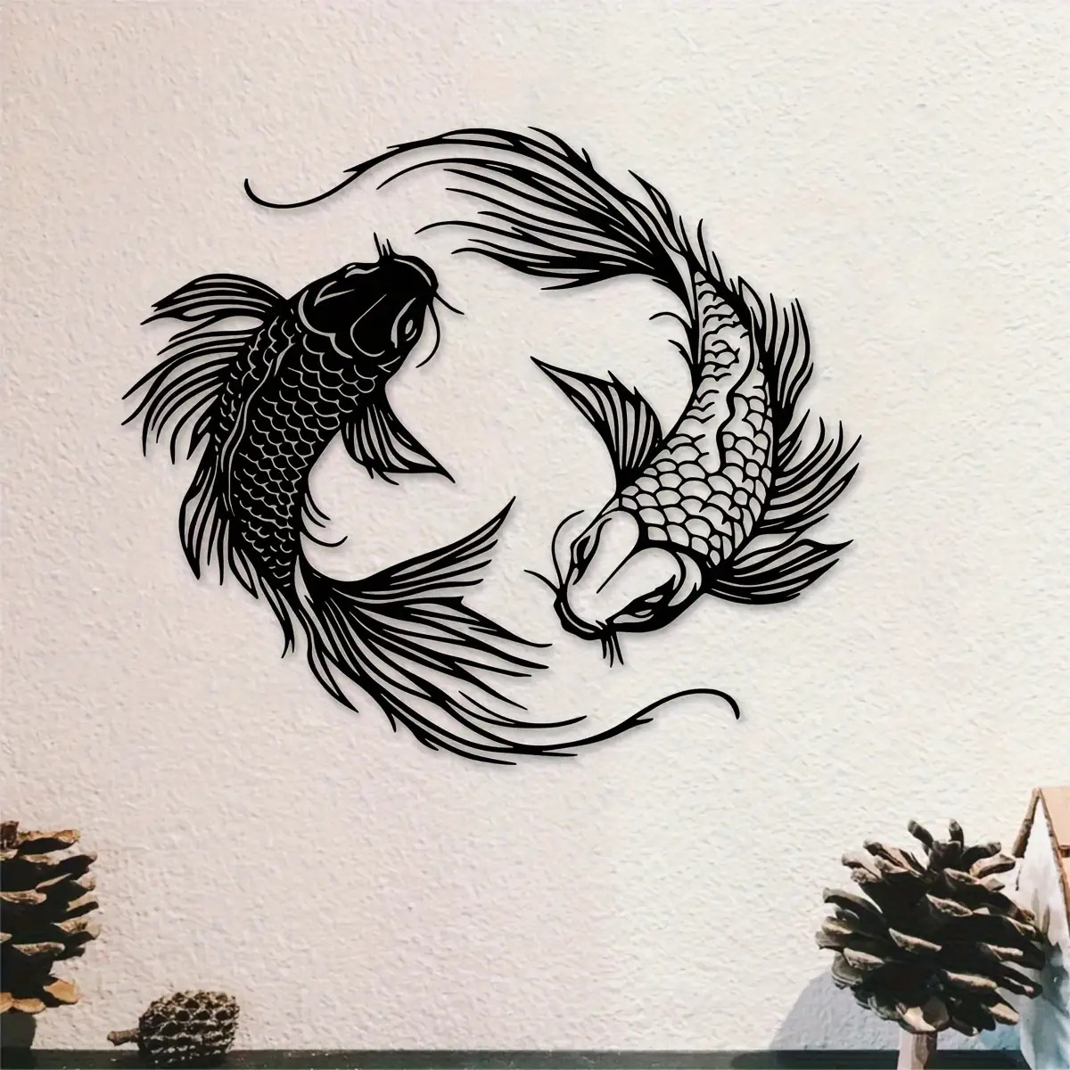 E-shop 2D Flat - [2D Flat] 2D Ebene, ein Set aus 2 Stück, Aal Acryl Wandkunst, Japanische Zen Dekoration, Moderne Wohnzimmer Wanddekoration, Yin und