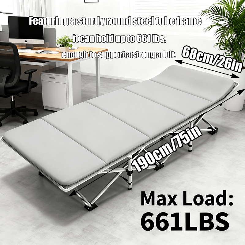 TEMU 1pc Folding Bed Portable Folding Adult Camping Bed, Load Capacity 300kg- Thickened Frame Is Lightweight And Sturdy, Fishing Bed, Suitable For