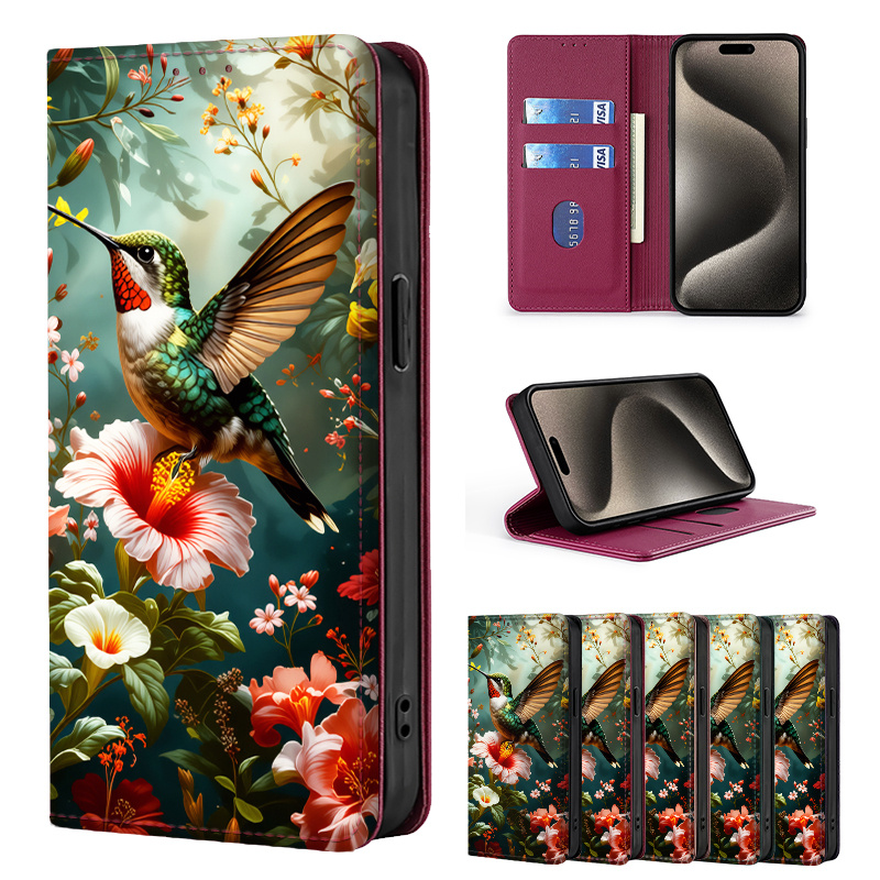 TEMU Phone Case - Colorful Painted Double-fold Edge, Faux Leather Flip Cover Creative Phone Case With Card Slot Anti-theft Stand Wallet, For Galaxy