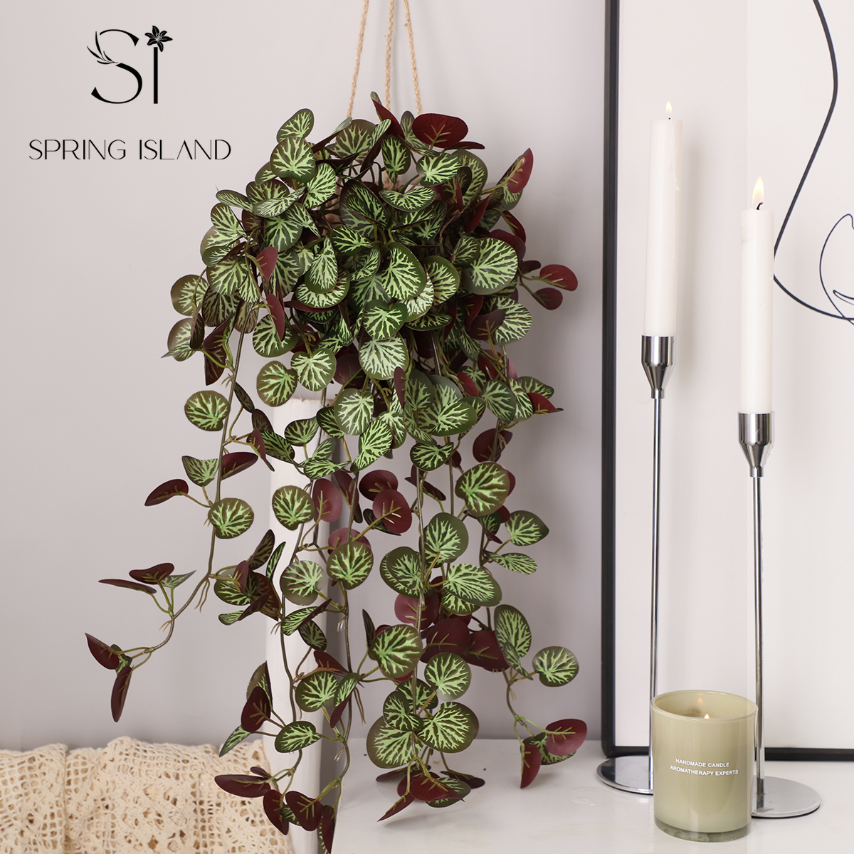 Image of 3pcs/set Artificial , Vein Pothos , Fake Bamboo Palm Vine, Green, Red, Pe Material, Wholesale, Artificial Flowers, Faux Plants, Outdoor Gathering Event Holiday Birthday Wedding Party Decoration