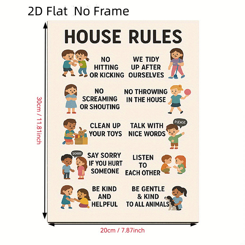 TEMU Affiche 2D Plate Éducative des Règles Familiales pour Chambre, Salon, Cuisine - Vintage Cadre avec de Comportement , Impression Durable pour