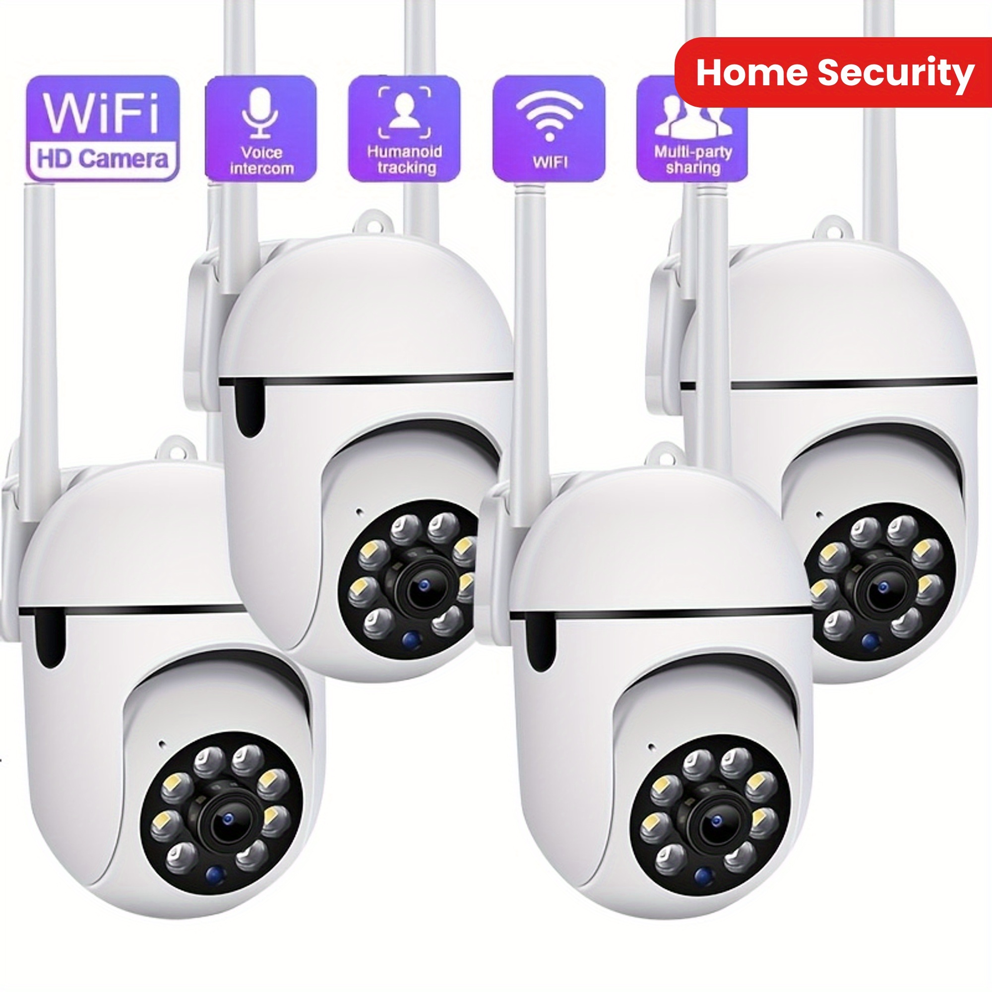Image of Black Friday 4pcs Smart For Camera Set - 1080p Fhd 2.4g Wifi, Ptz Wireless Camera With Audio, Motion Detection Alerts, Night Vision, Auto Tracking For Elderly, , Pets, For Cameras