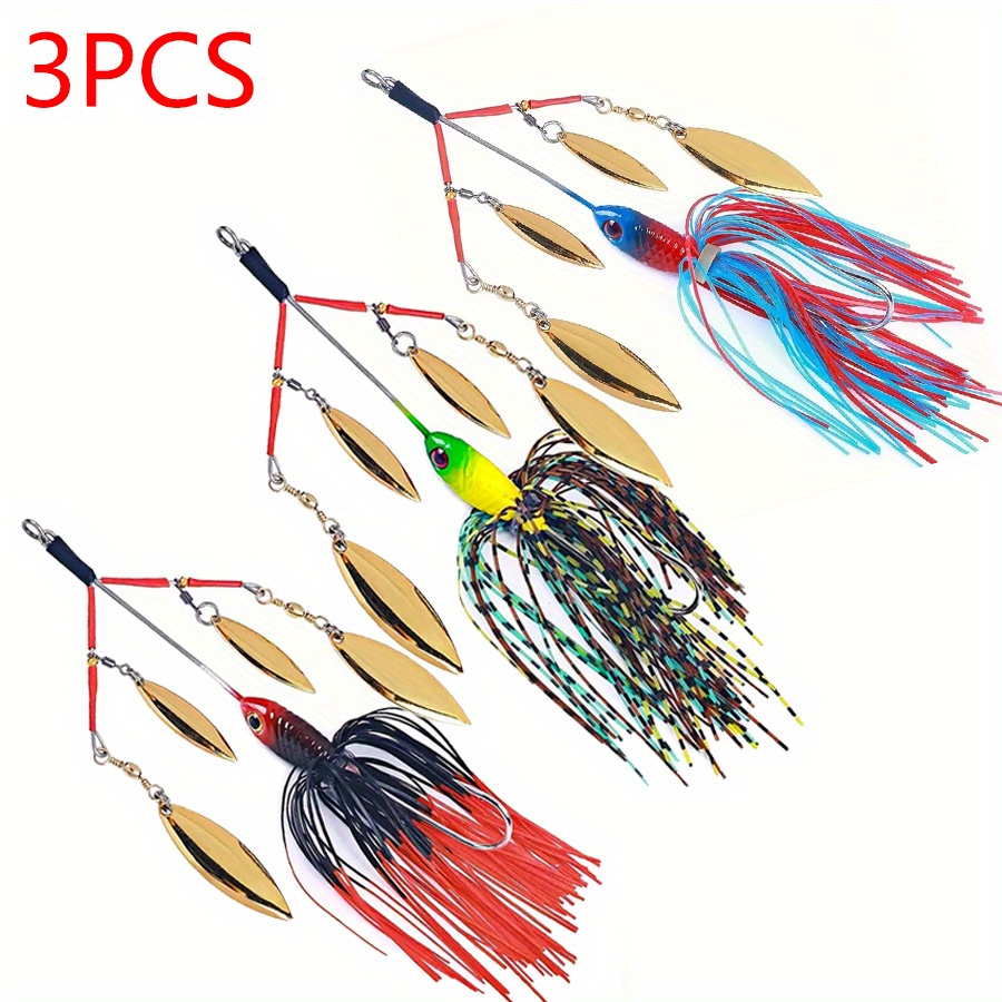 E-shop 3er-Set sinkfähige künstliche Köder mit blinkendem Komposit-Pailletten-Spinnerbait für Hecht Forelle Bartfisch Hard Bait Kit Weidenblatt-Blade