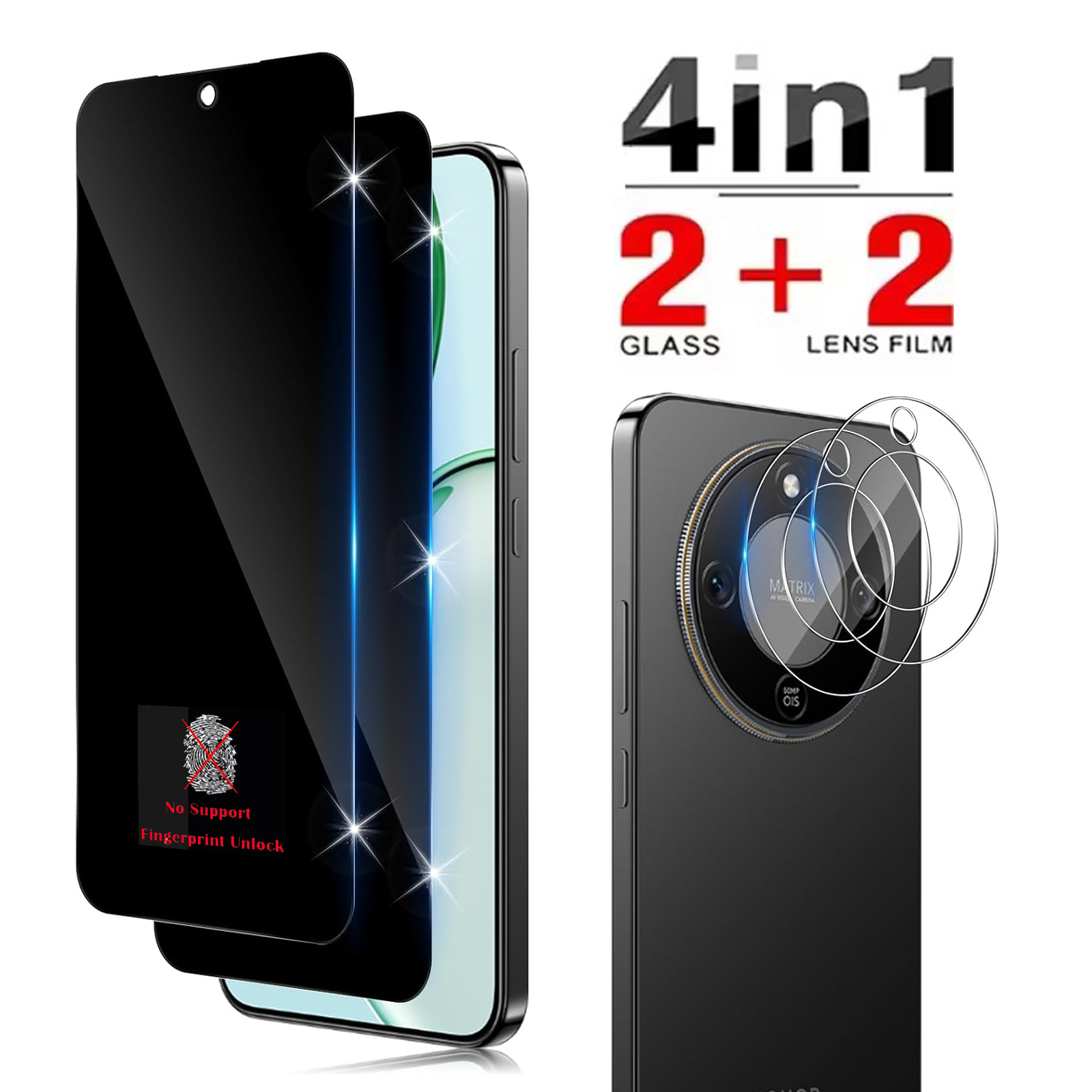TEMU Protezione 4-in-1 2+2 per fotocamera + Pellicola temperata HD per privacy, compatibile con Honor Magic8 Lite 5G