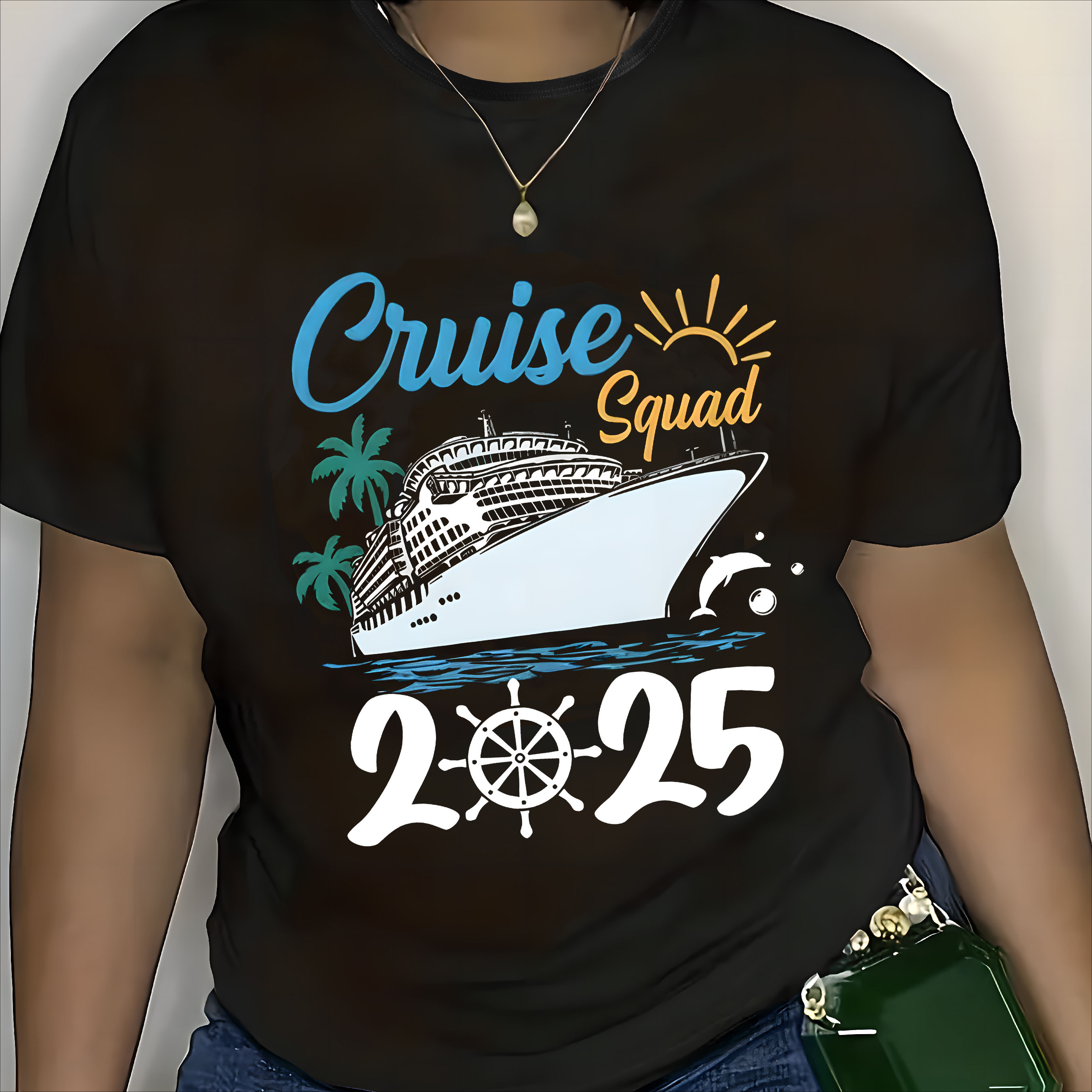 

Women's Plus Size T-shirt 2025 Cruise Squad Graphic, Casual Short Sleeve, Slight Stretch, Comfortable Round Neck, Spring/summer Fashion, Polyester Material, Crew Neck Top