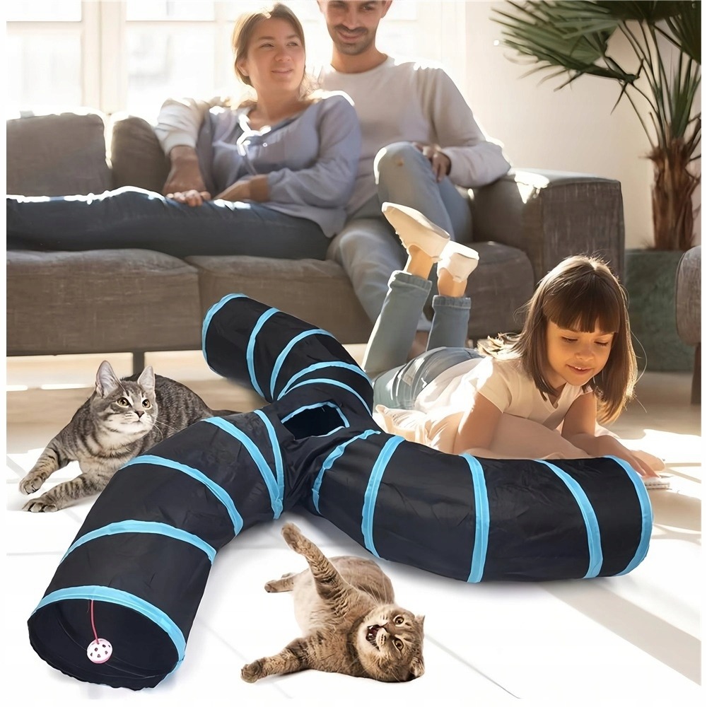 Image of T-shaped Foldable Rainbow Cat Tunnel 30×80×25cm Crinkle For Cats And Small Dogs