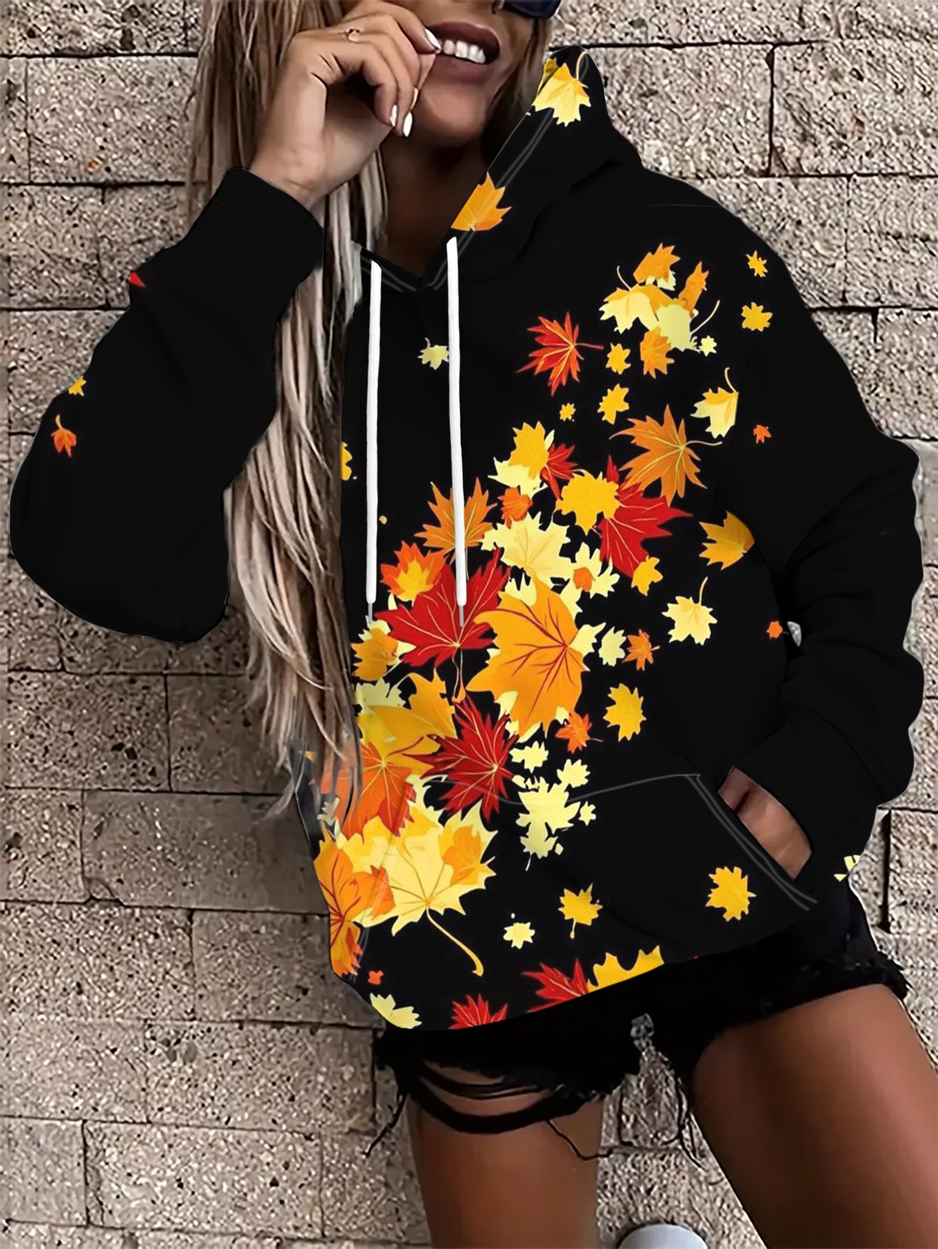 item picture trendy hooded sweatshirt black background with red and yellow   dancing   top for fall and winter