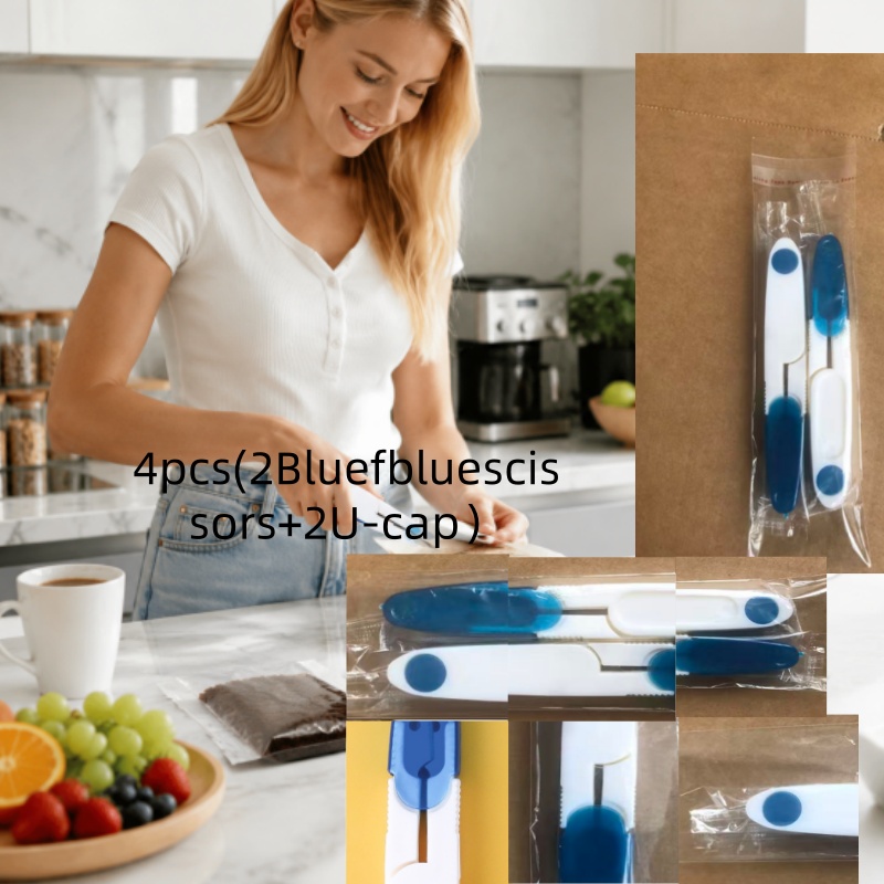 TEMU 4pcs Set, 2pcs Blue Scissors And 2pcs U-shaped Hat Portable Mini Scissors, Suitable For Home, Sewing, Fishing And Craft Trimming