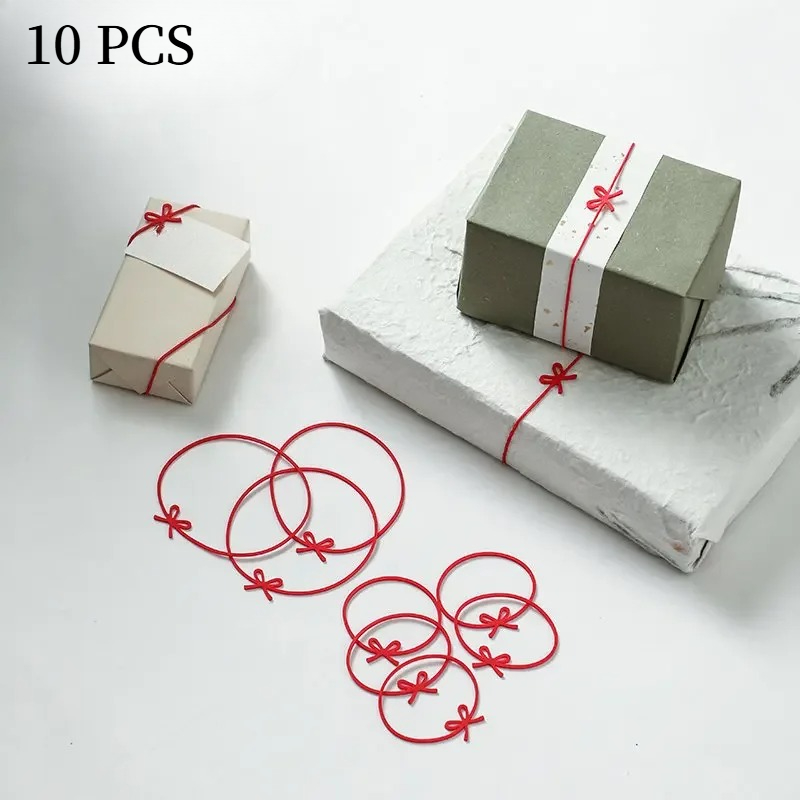 TEMU 10pcs Bowknot Wrapping Band Packaging Red Rope Ties Wedding Party Gifts Diy Decoration Bow Ribbons Straps Rubber Band