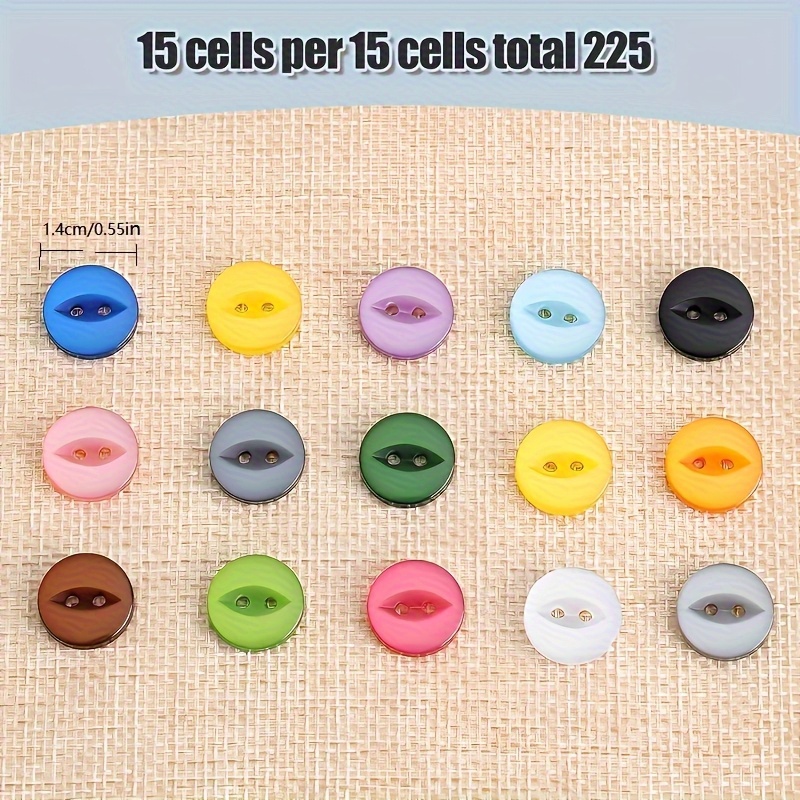 Mixed Resin Button Set, 14mm Fisheye And -hole Sewing Buttons, 15 Colors, With Storage Box, Suitable For Knitting Sweaters And Crafts