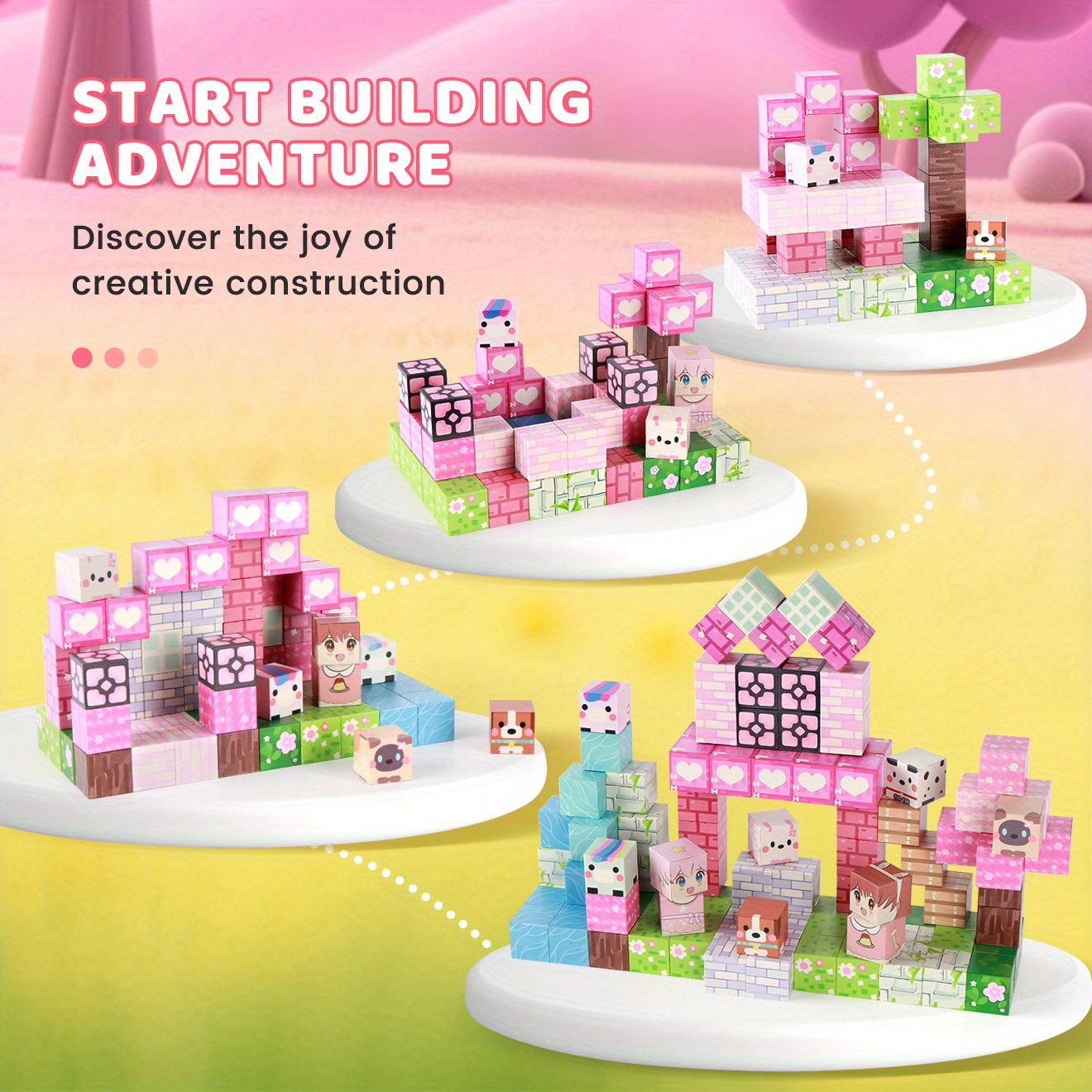 100pcs STEM Magnetic Building Blocks & Tiles, Pink Forest Park Theme