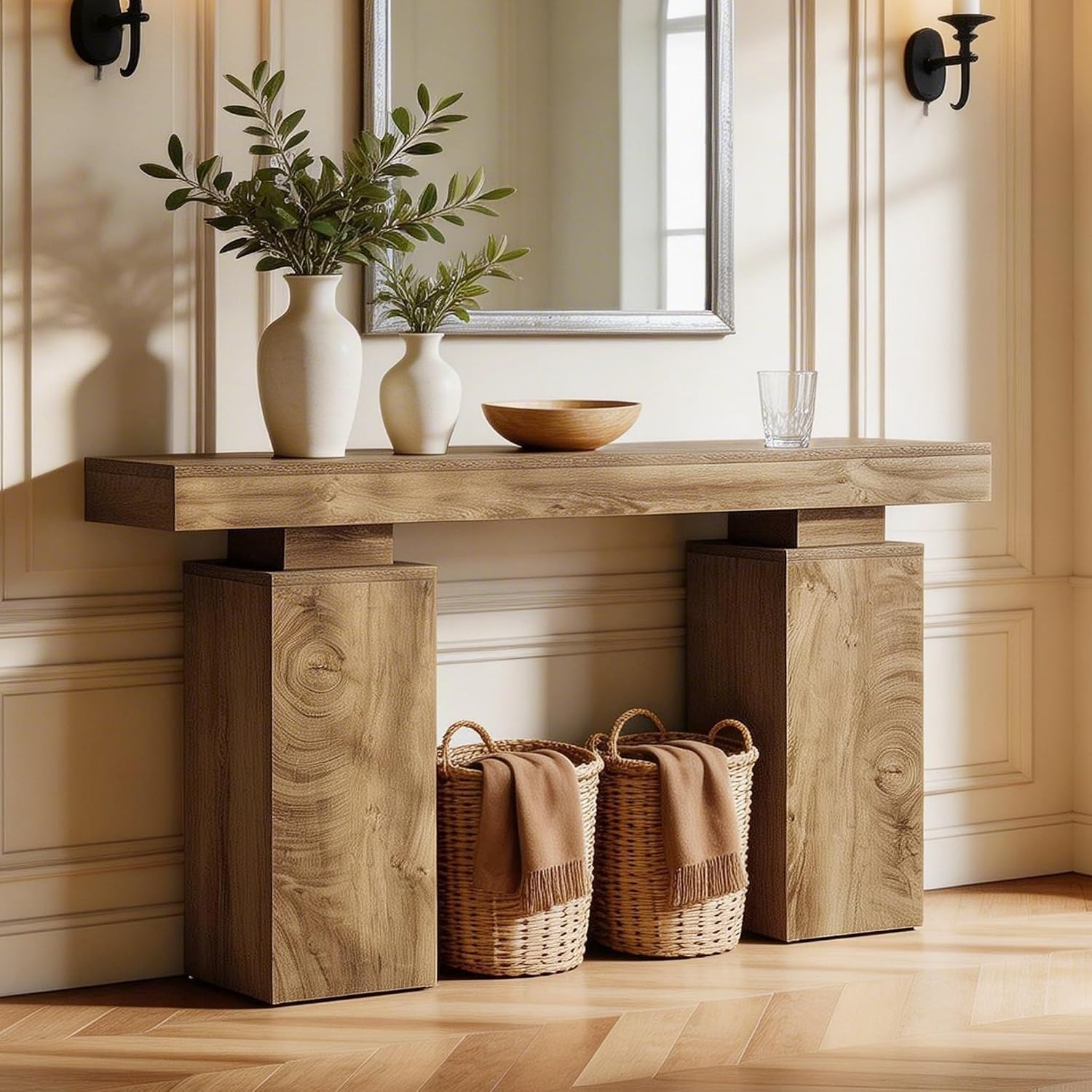 TEMU Table console d'entrée de style ferme moderne de 63 pouces - Table de canapé autoportante pour salon, couloir, porte d'entrée, bois d'ingénierie