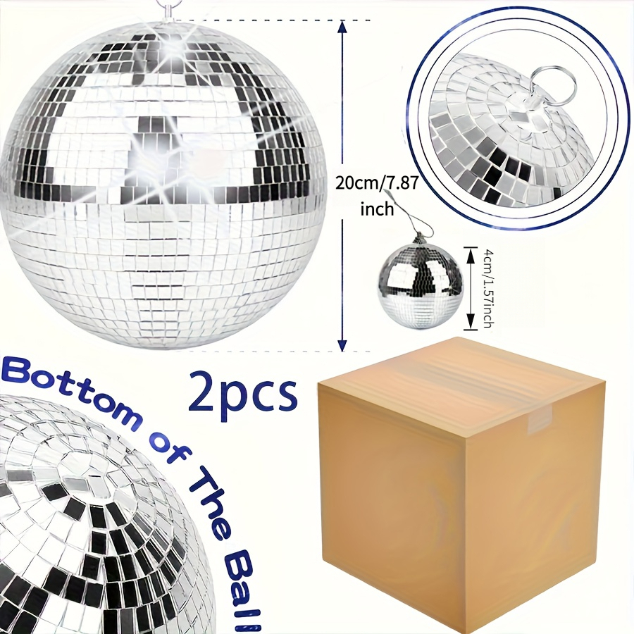 TEMU 2pcs Disco Ball Set, Made Of Pet Material, Disco Ball Mirror, Silver Hanging Disco Ball, Disco Ball Center Decoration, Disco Ball For 70s Themed