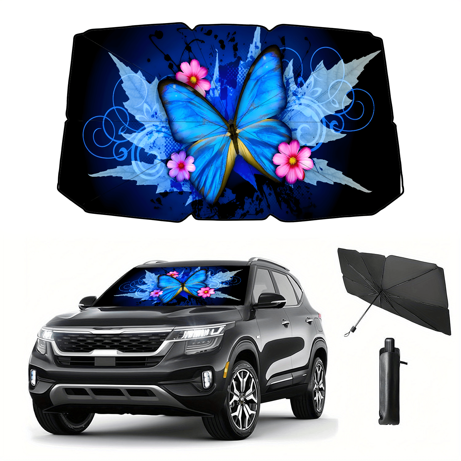 Image of 1pc Uv Protection Car Sunshade Umbrella, Blue Lover Gift, Front Window Uv And Heat Resistant, Foldable Sunshade Front Window Protector Keep Cool, And Store For Cars, Trucks, Sedans, Suvs