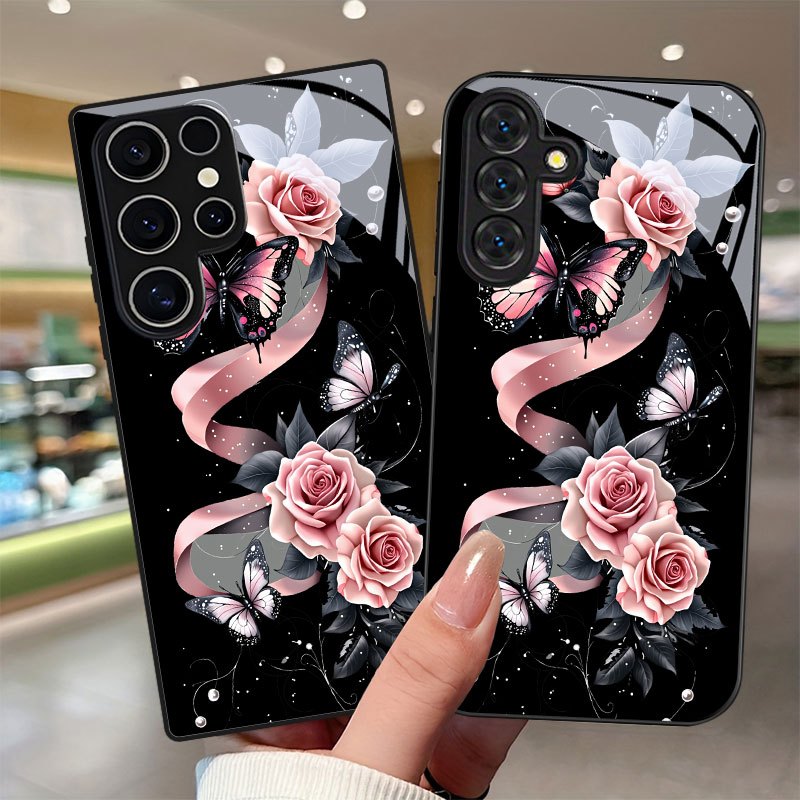 TEMU Phone Case: Pink Rose Pattern Phone Case With Lens Protection, Suitable For Galaxy S9 /s10/s20 /s20 Ultra/s21 5g/s21 /s22/s23 Plus/s24