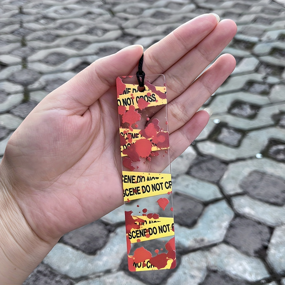 Bookmark Ribbons Warning Tape And Blood Pattern-unique Mystery Lovers And Teachers, Durable Acrylic Page Mark, Tassel Bookmark Readers, Scene Design