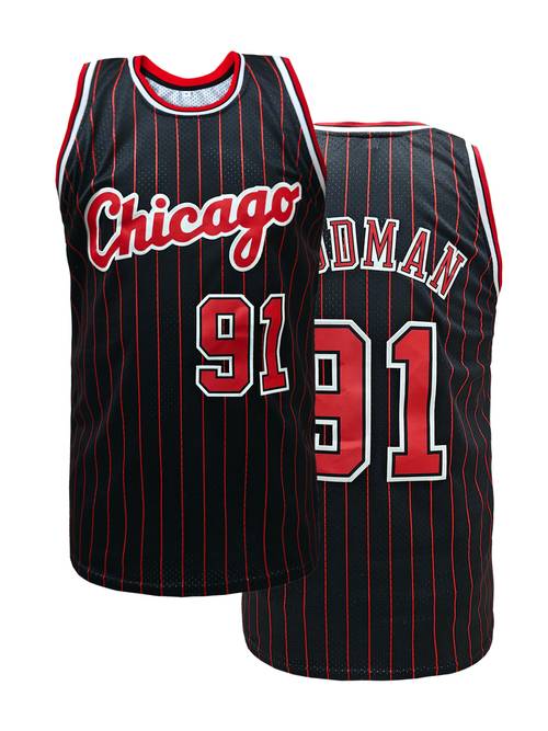 mens 91 black red stripes basketball sports jersey breathable sleeveless pattern embroidery sweatshirt training competition sports uniforms suitable for summer