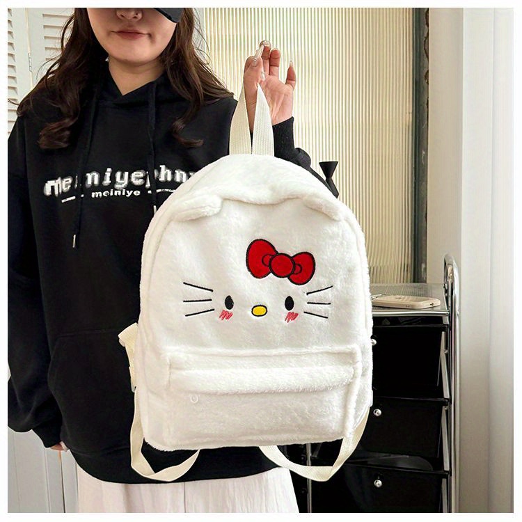 [Officially Licensed] Sanrio Plush Backpack Suitable for - Cute Y2K School Bag with Yellow Duck & Pink Rabbit Characters, Soft Lightweight Backpack, Large Capacity Bookbag Gift for, for Teenager