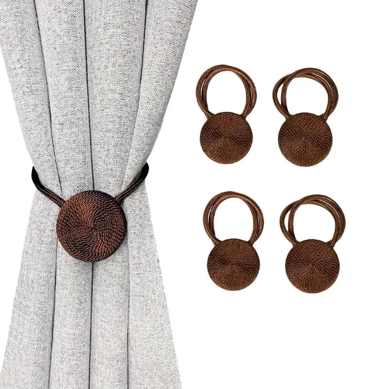 Four Premium Easy Round Magnetic Curtain Strings, Robust Magnetic Hooks, Handcrafted Decorative Magnetic Design, Long-Lasting Material, Bohemian Style Hanging Strings, Ideal for Bedroom, Living Room, And Office Curtain Storage Decoration