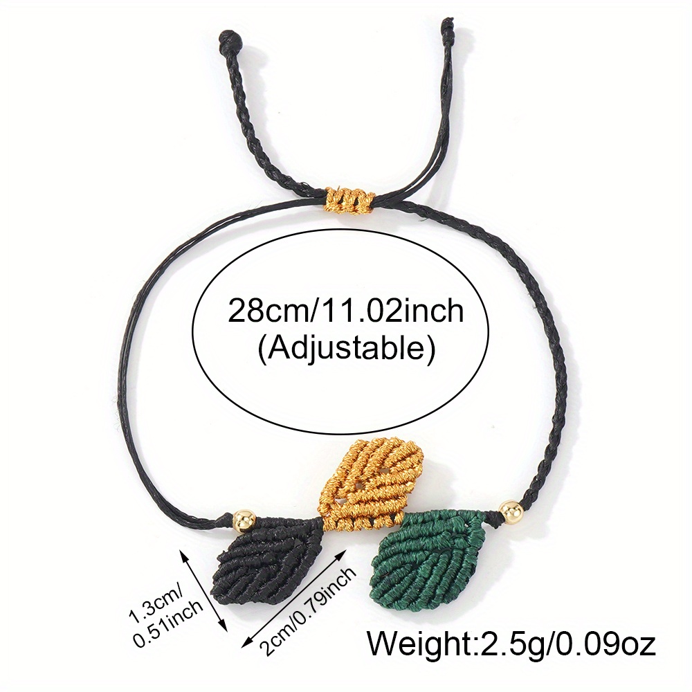 Women's Leaf Weave Rope Bracelet Three Colored Leaf Adjustable Knot