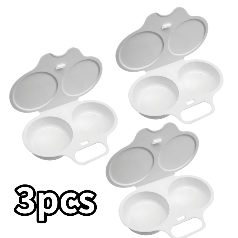TEMU 3pcs Set Large Size Upgraded Heat-resistant Egg Boiler With Lid, Microwave Egg Steamer Box, Portable 2-compartment Egg Steamer, Quick Cooking
