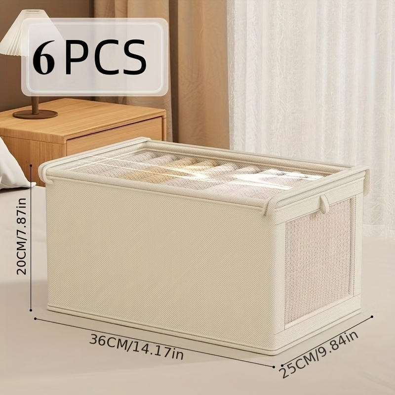 TEMU 6 boîtes de rangement en tissu Oxford grande avec fenêtre transparente - Organisateur pliable pour vêtements, sous-vêtements et couettes pour