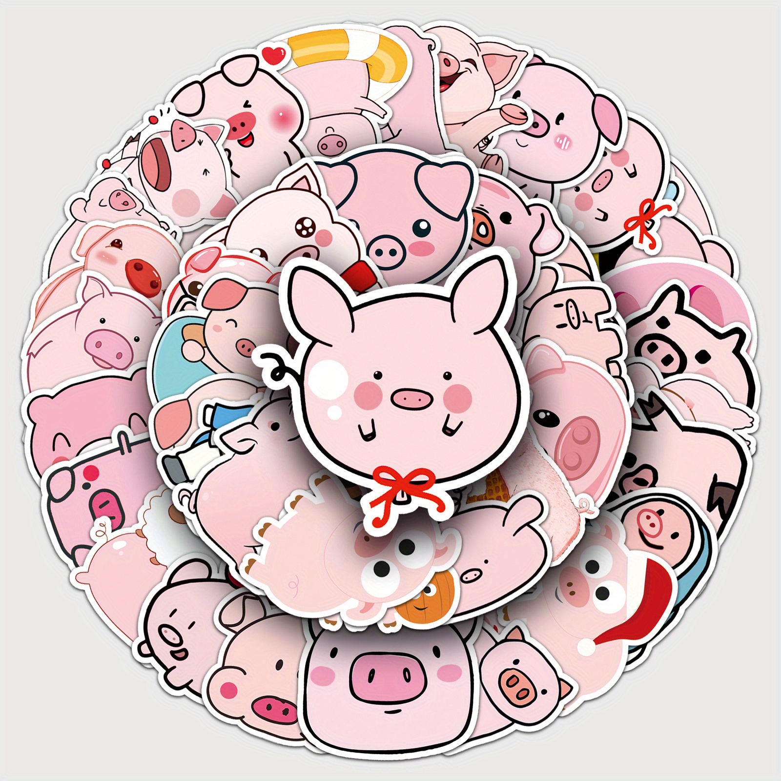 Image of 50pcs Pink Pig Stickers Vintage Cute Aesthetics Stickers Ins Doodle Cartoon Deacls Pack Christmas Decoration Suitcase Bottle Laptop Skateboard Luggage Party Gift