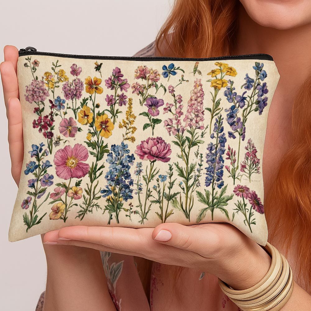 TEMU 1 Romantic Botanical Natural Makeup Bag, Watercolor Pastel Garden Zipper Multi-functional Travel Toiletry Organizer, , Portable Cosmetic Pouch,