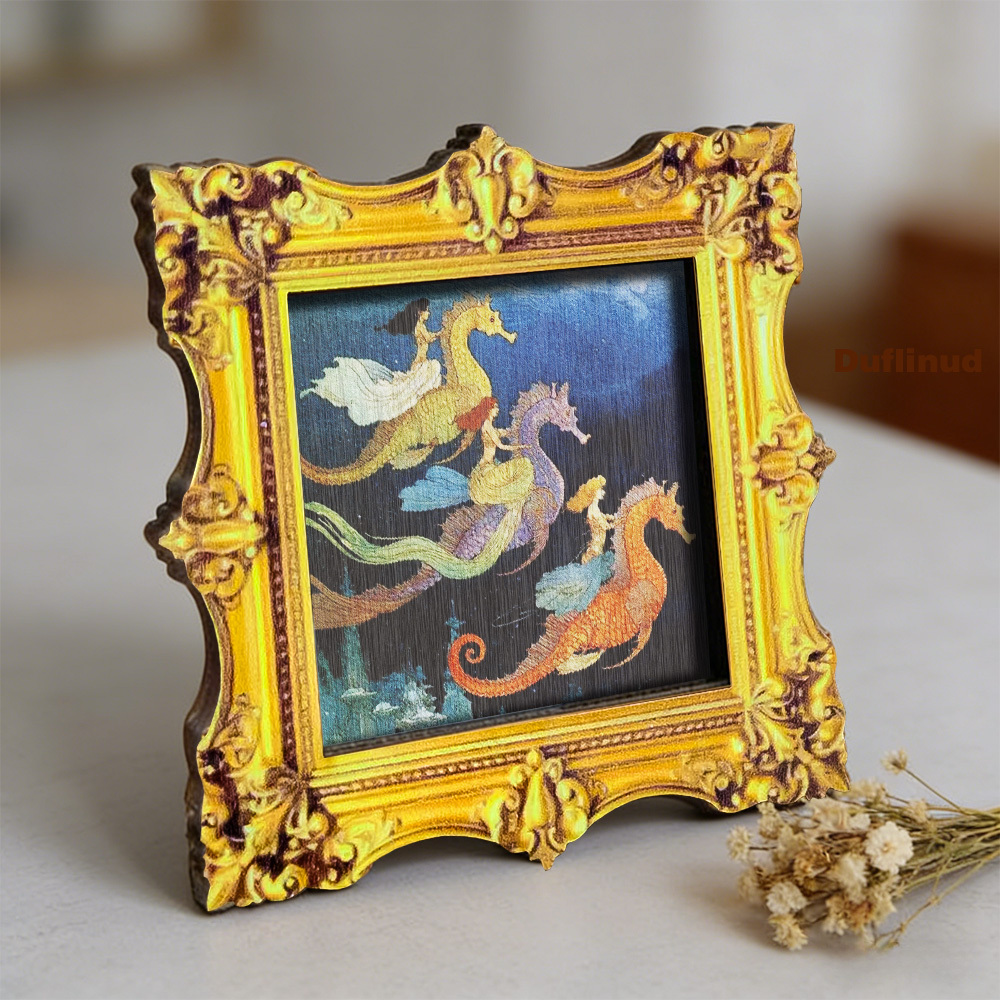 TEMU Underwater Mermaid And Seahorse Wooden Fridge Magnet, Mini Decorative Painting Design, Soft And Delicate Colors, Showcasing Romantic Style