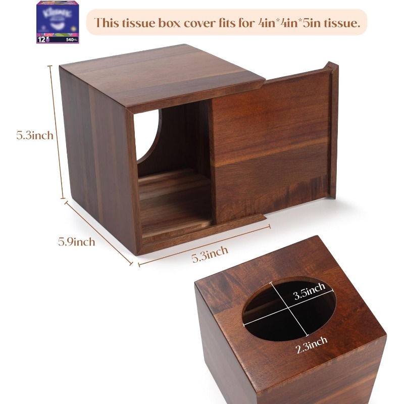 acacia wood tissue box cover square wooden tissue holder for bathroom living room dining table decorative cube facial tissue box cover 5. 3 x 5. 3 x 5. 9 inches Product details 7