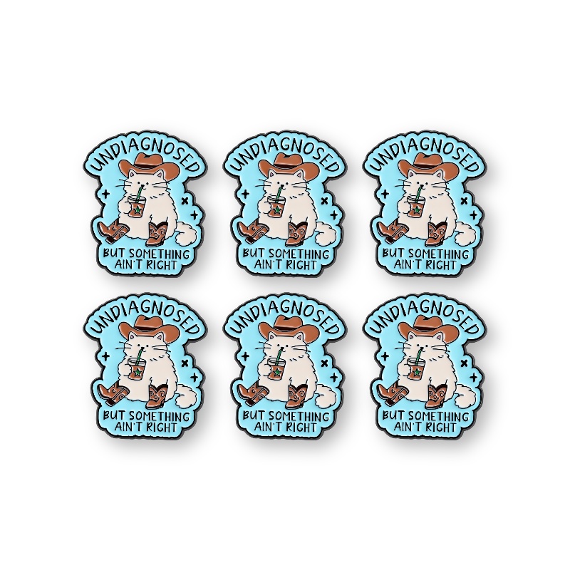 TEMU 6pcs Cute Badges - Cartoon Light Blue Bottom Drinking Western Cat Pin - Commemorative Accessories - Clothing, Backpacks, Hats, Shirts, Sweaters