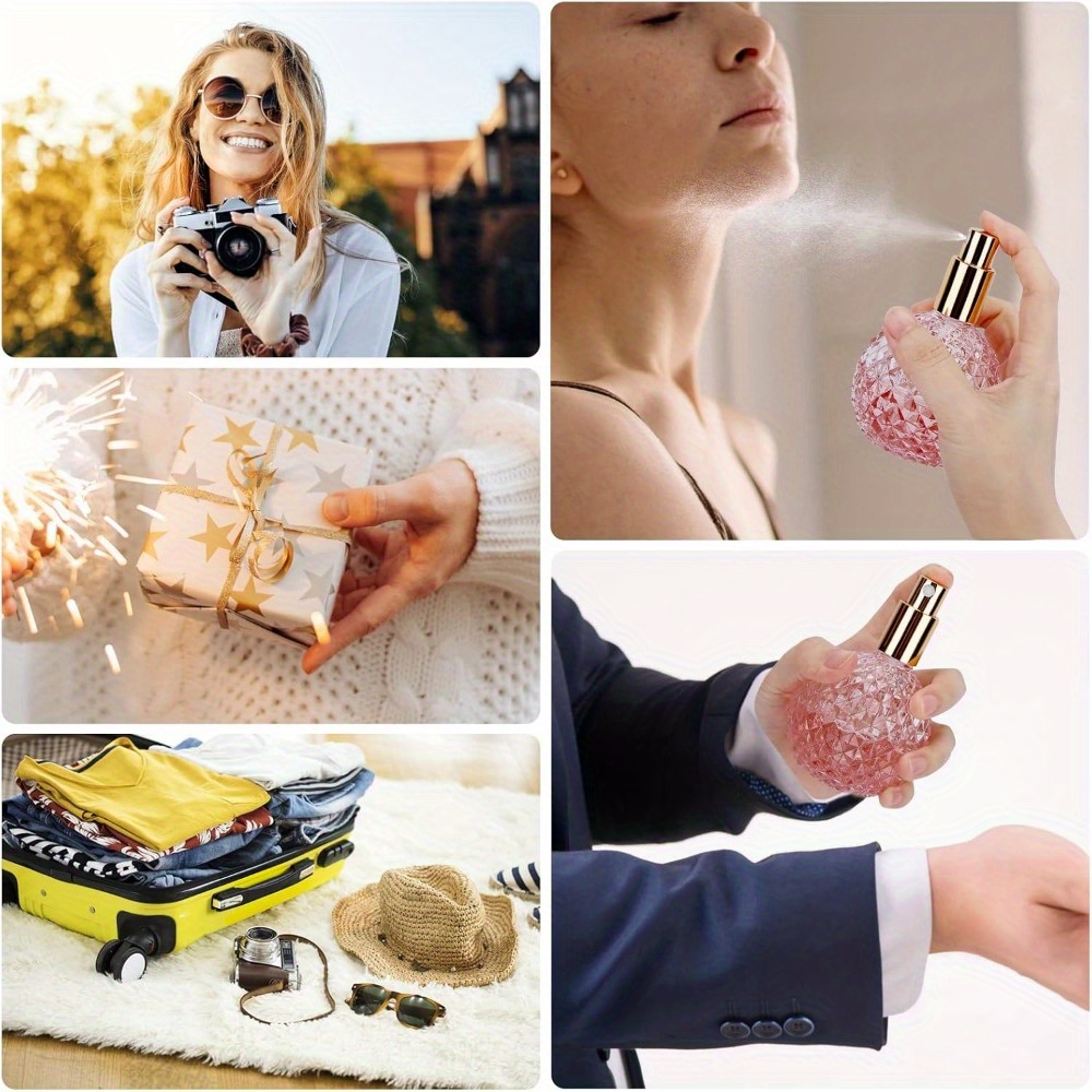 Alipis Flacon de Parfum Rechargeable 25 ML en Verre Couronne Rose, Diffuseur D'huiles Essentielles, Flacon de Parfum de Voyage Décoratif pour Maison, Bureau, Aromathérapie et Événements
