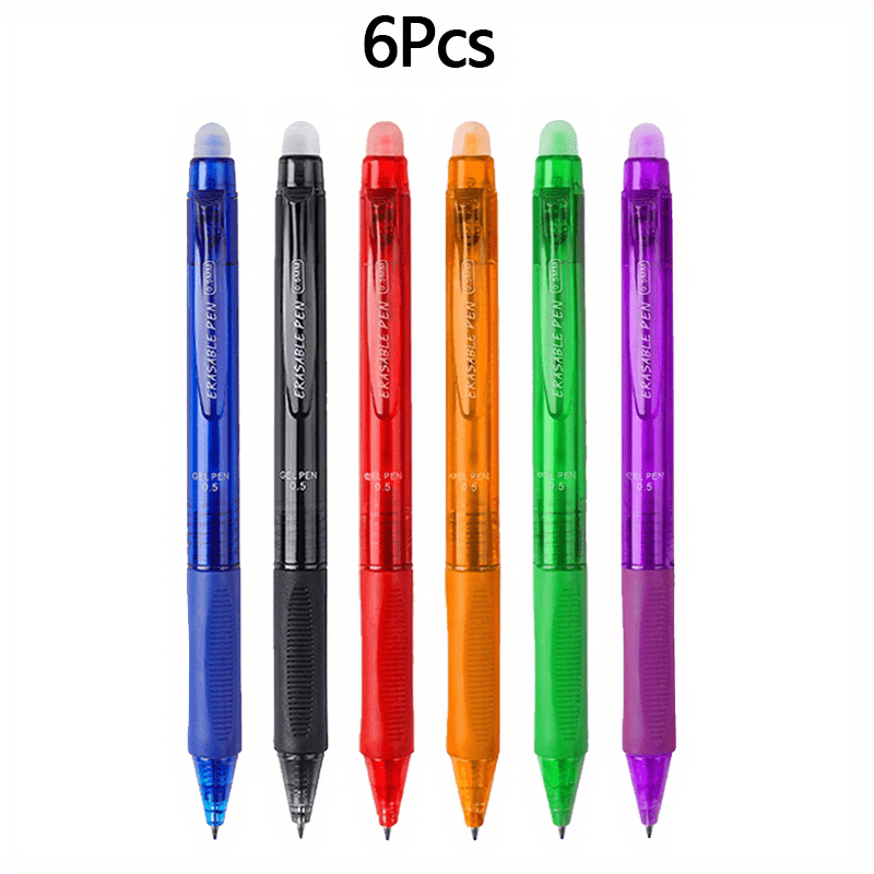 TEMU [Instrumentos de Escritura ] 6 Bolígrafos Borrables de Plástico, Punta de Aguja de 0.5 mm, Diseño de Agarre de Plástico para Mayor Comodidad al