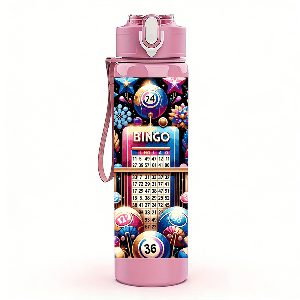 TEMU 1pc Bingo Game Colorful Balls 750ml Portable Plastic Water Bottle, Cute Print, Leak-proof Cup, Reusable Container, Suitable For Outdoor Sports,
