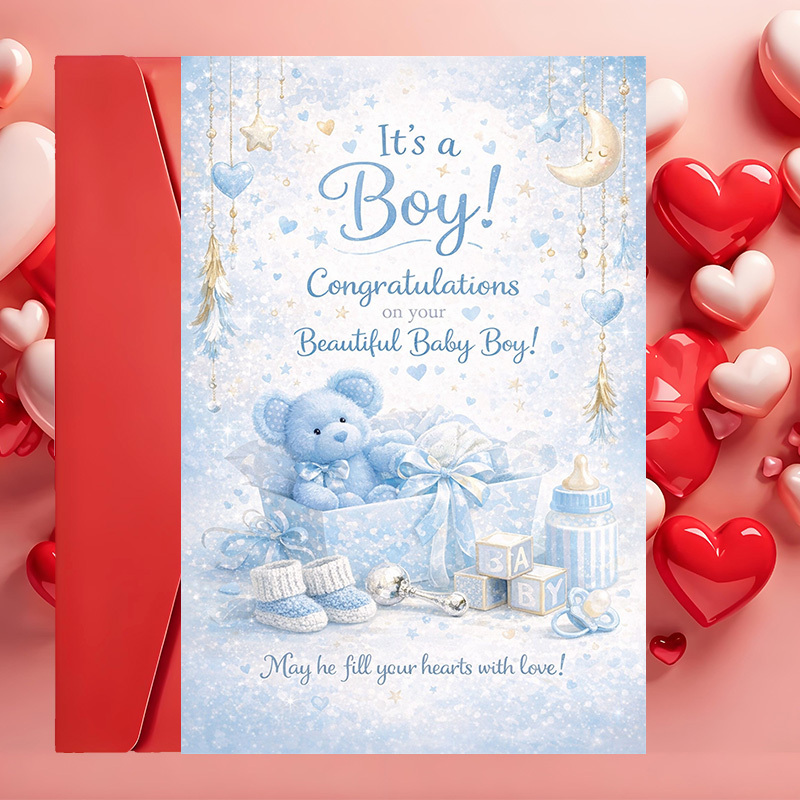 TEMU 1 Greeting Card + 1 Envelope, Newborn Baby Boy Card, Designed For Proud Parents , Celebrating The Joy Of A New Baby Boy With And Design, Ideal