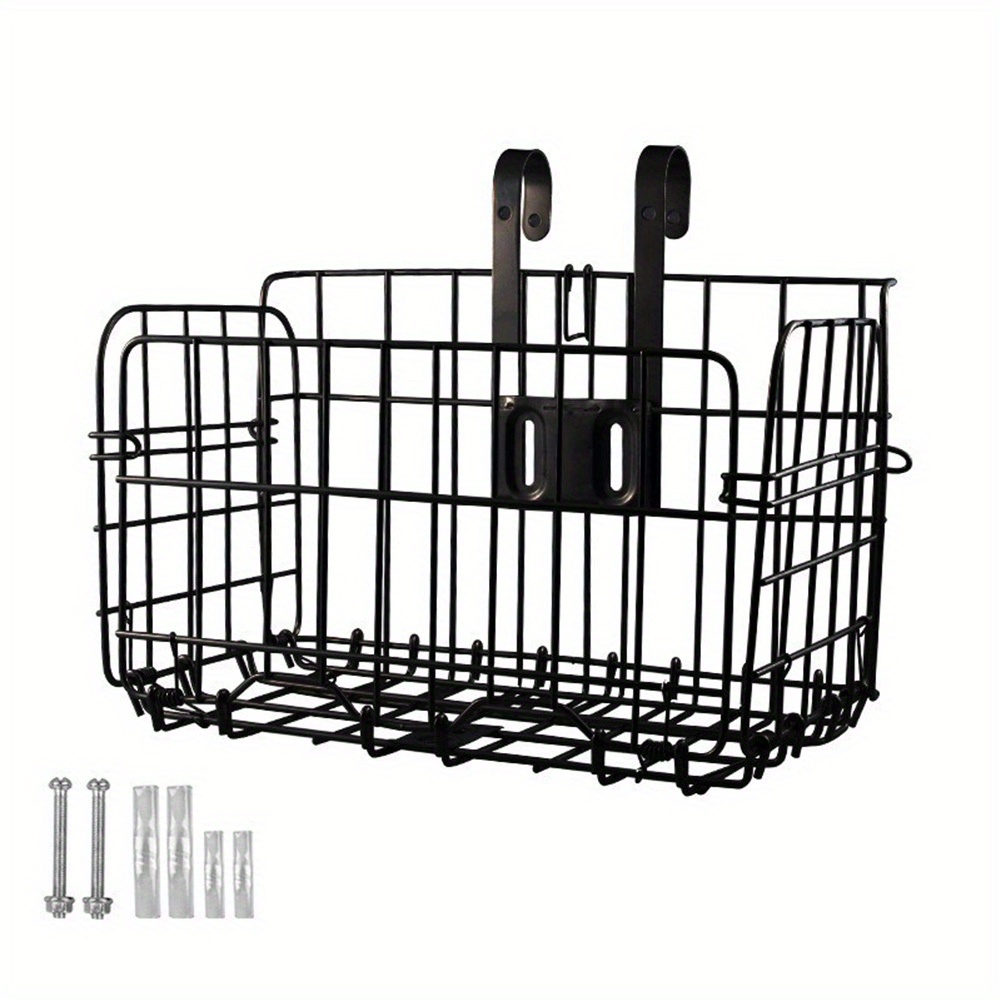TEMU [foldable Bike Basket] Large Capacity Foldable Bike Basket | Black Multi-functional Handlebar-mounted Net Bag, 20kg Load Capacity, Easy To Store