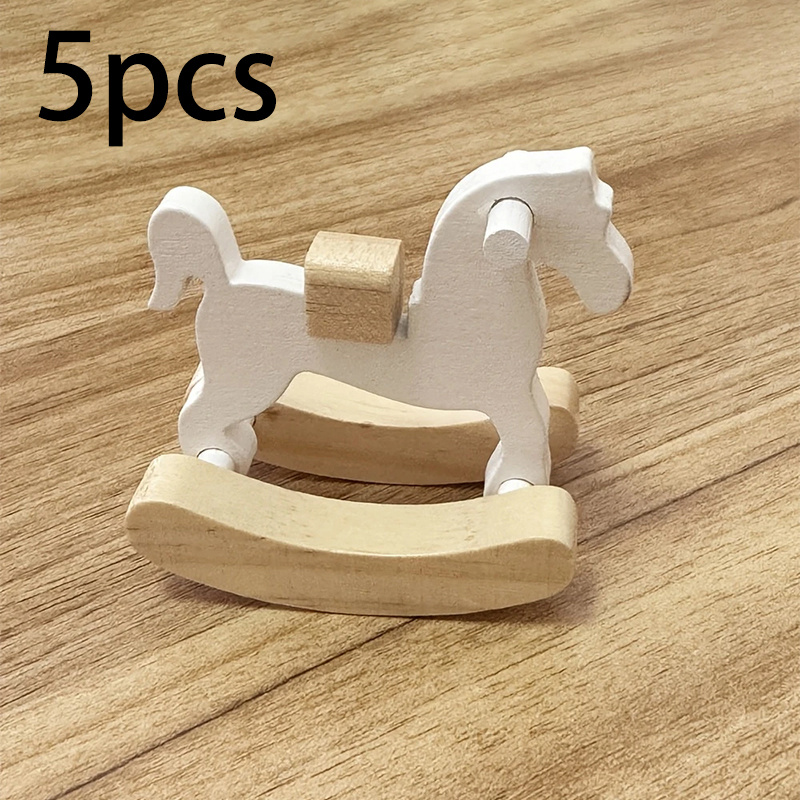 TEMU 1pc/5pcs Mini Wooden Ornament, Vintage White Small Horse, Christmas Tabletop Micro-landscape Decor, Diy Accessory For Window Display & Dollhouse