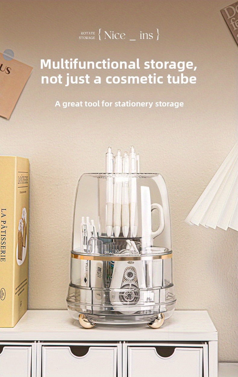 premium rotating makeup carousel   cosmetic organizer with sealed cover precision compartments for brushes lipsticks brow pencils luxe vanity centerpiece Product details 12