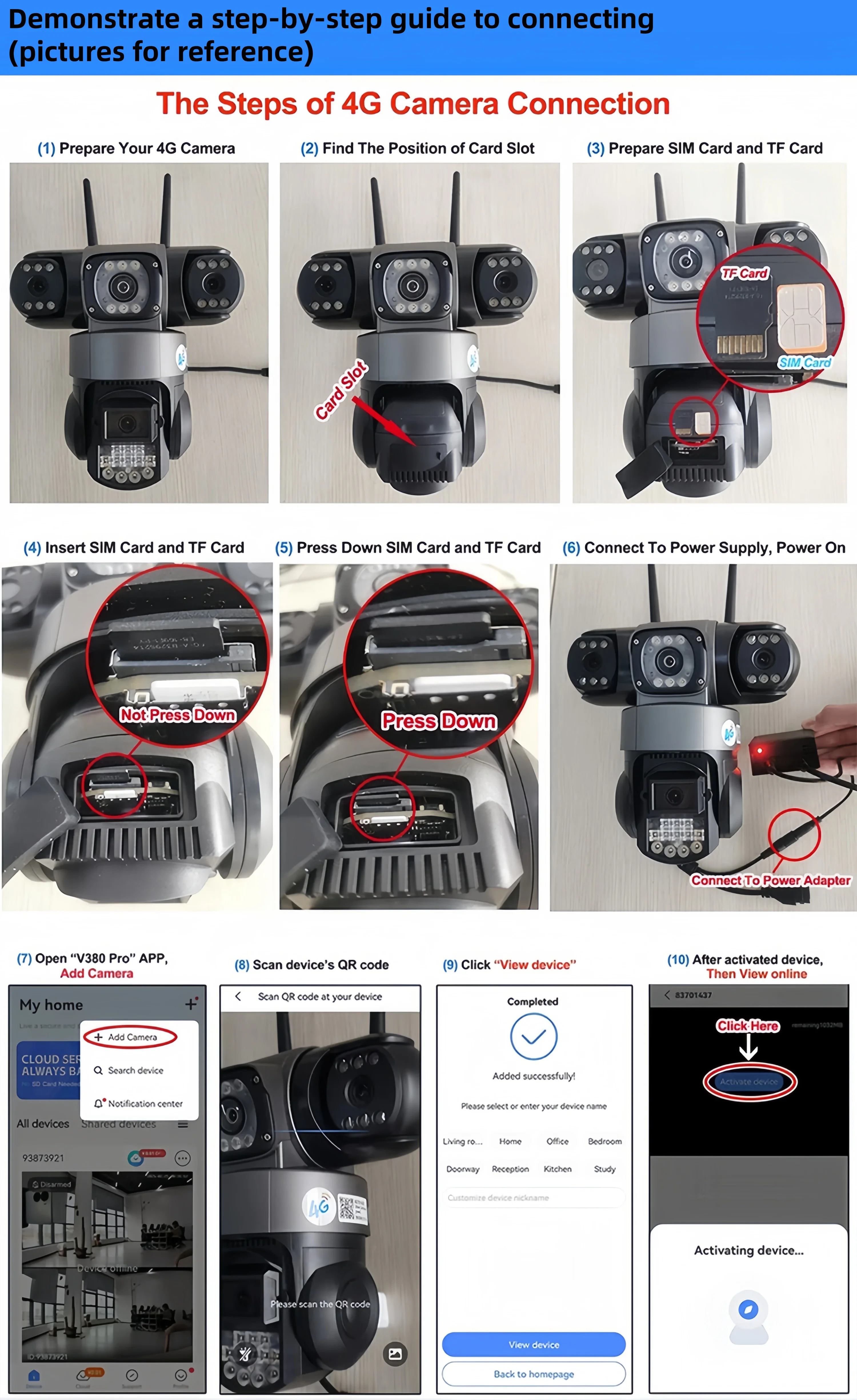 V380 Pro 3 Lens IP Solar Camera Outdoor Security CCTV Night Vision Two-Way Audio Camera Mobile Tracking 4G IP Camera